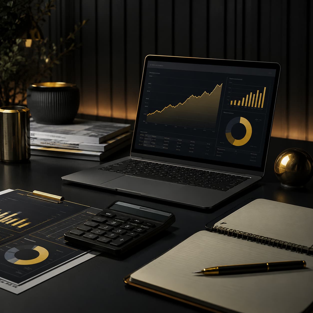 Painel financeiro representando análises e decisões de finanças empresariais
